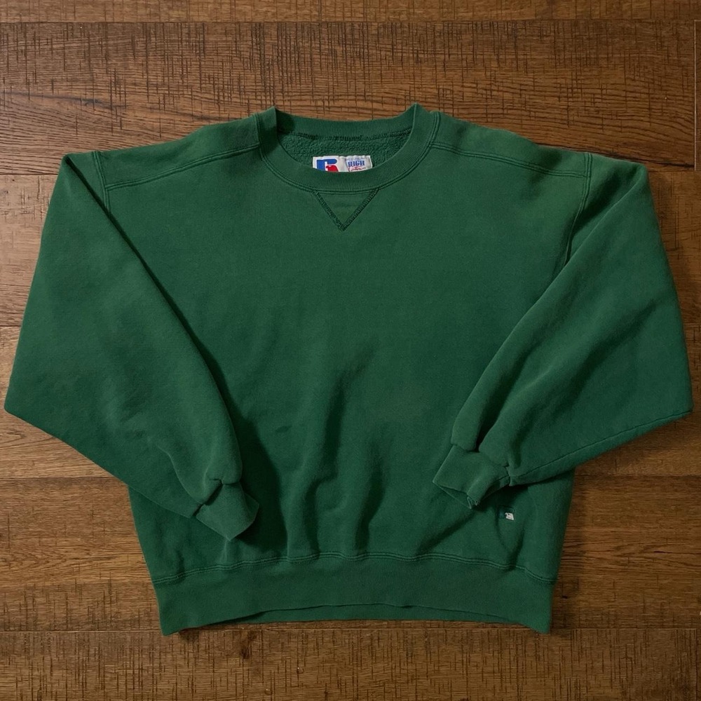 Russell Athletic Sweatshirt Mens L Green 90s Vintage High Cotton Blank Crewneck